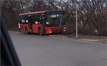 В Красноярске популярный автобус съехал на обочину и врезался в знак. В ГИБДД водитель не обратился