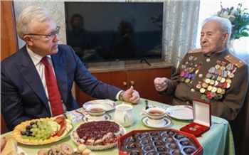 Красноярский ветеран ВОВ Иван Шпагин получил от губернатора медаль «80 лет битвы за Москву» и угостил его наливкой