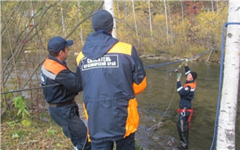 Красноярским спасателям пришлось переправлять через ледяную реку заблудившихся туристов