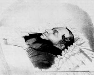 Ф.А.Бруни. 1837. Литография. Пушкин (в гробу) 