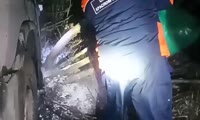 Спасательные работы на месте ДТП с бензовозом в Енисейском округе 