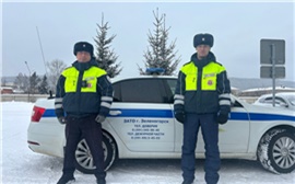 В Красноярском крае полицейские вытащили машину из сугроба на безлюдной дороге (видео)